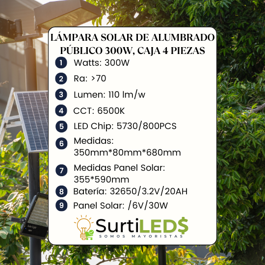 [SKU401200] Lámpara LED Alumbrado Público Luz Blanca 6500K – Ref WT-SSL04-300W