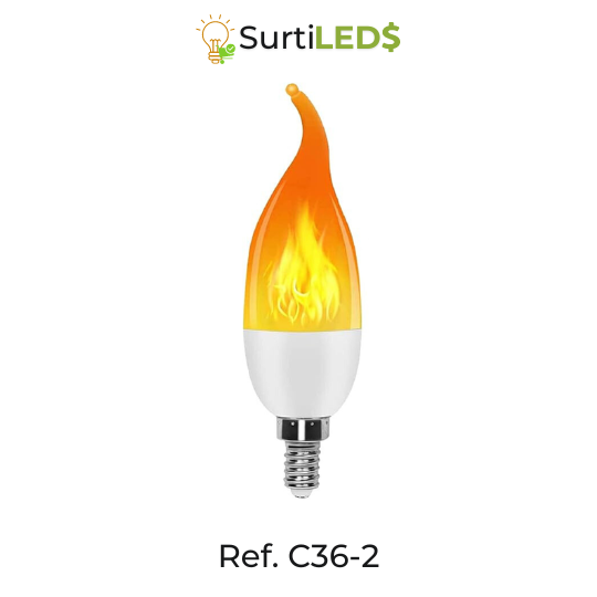 [SKU107190] Bombillo LED Candelabro Tipo Llama con 3 movimientos-2W E14 y E27  1500K – Ref C36-2 (E27)