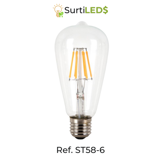 [SKU802150] Bombillo LED Vintage ST58 E27 6W Luz Cálida 2700K – Ref ST58-6