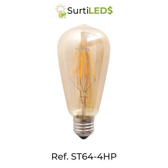 [SKU802170] Bombillo LED Vintage ST64 E27 4W Ámbar 2700K – Ref ST64-4HP