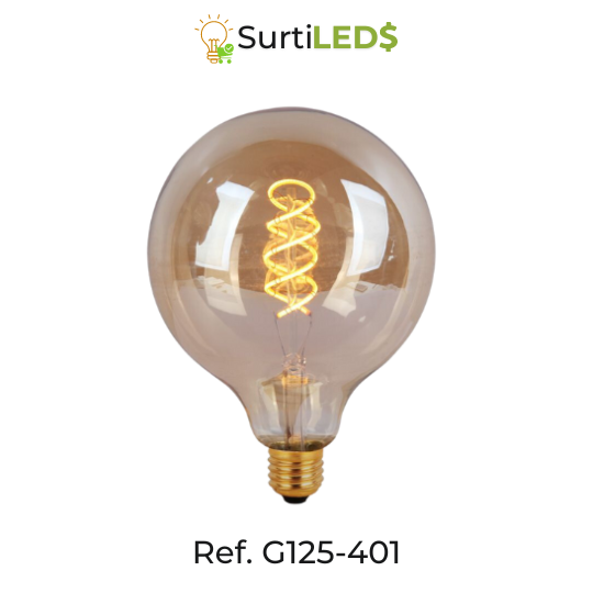 [SKU802220] Bombillo LED Globo G125 E27 4W Claro y Ámbar Luz Cálida – Ref G125-401 (Ambar)